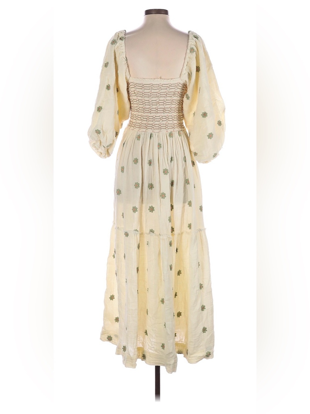 Free People Dahlia Embroidered Maxi Dress Cream Cotton Gauze Smocked Medium - Picture 4 of 6